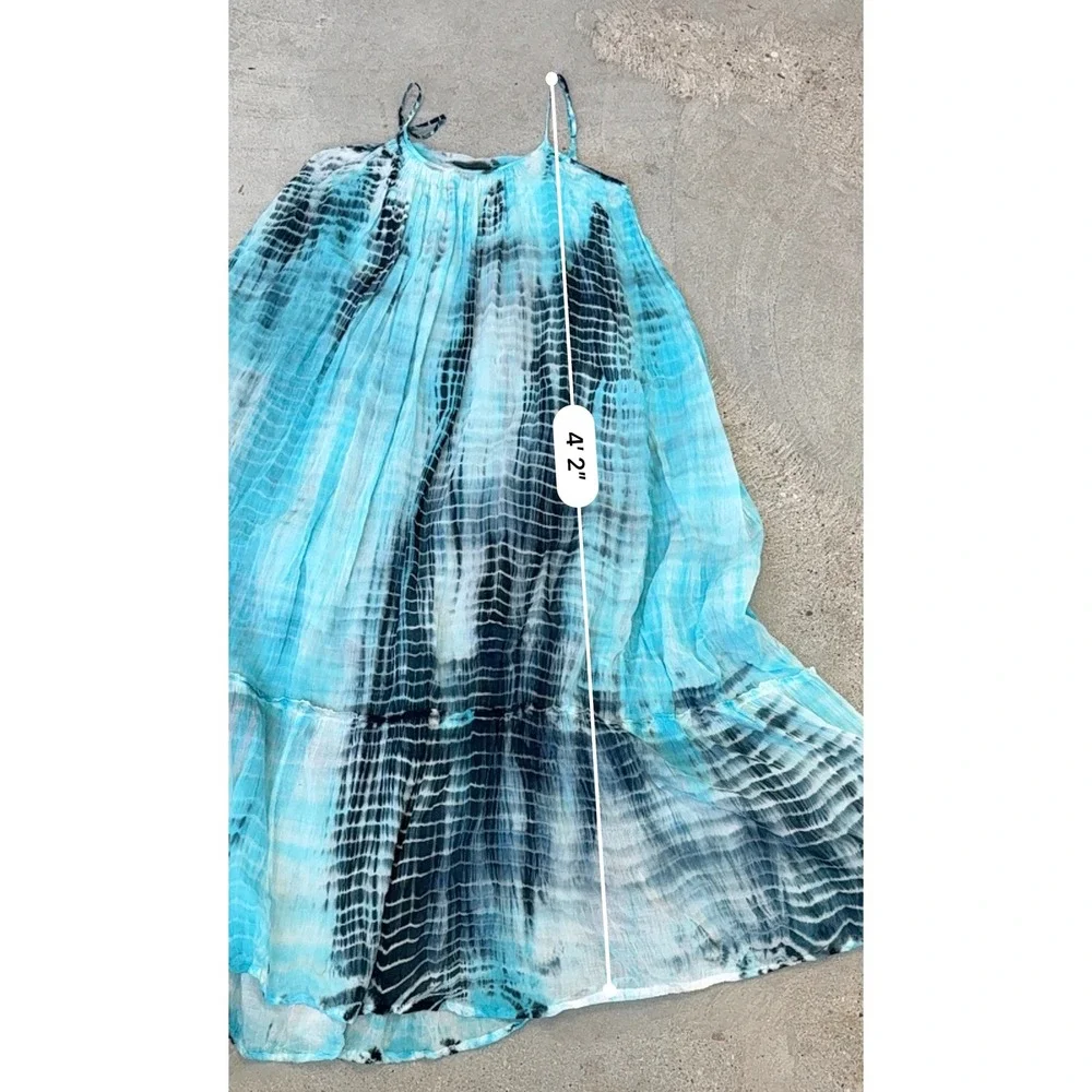2CHIC Maxi‎ Dress Women One Size Blue Tie Dye Excellent Cotton Boho Tiered